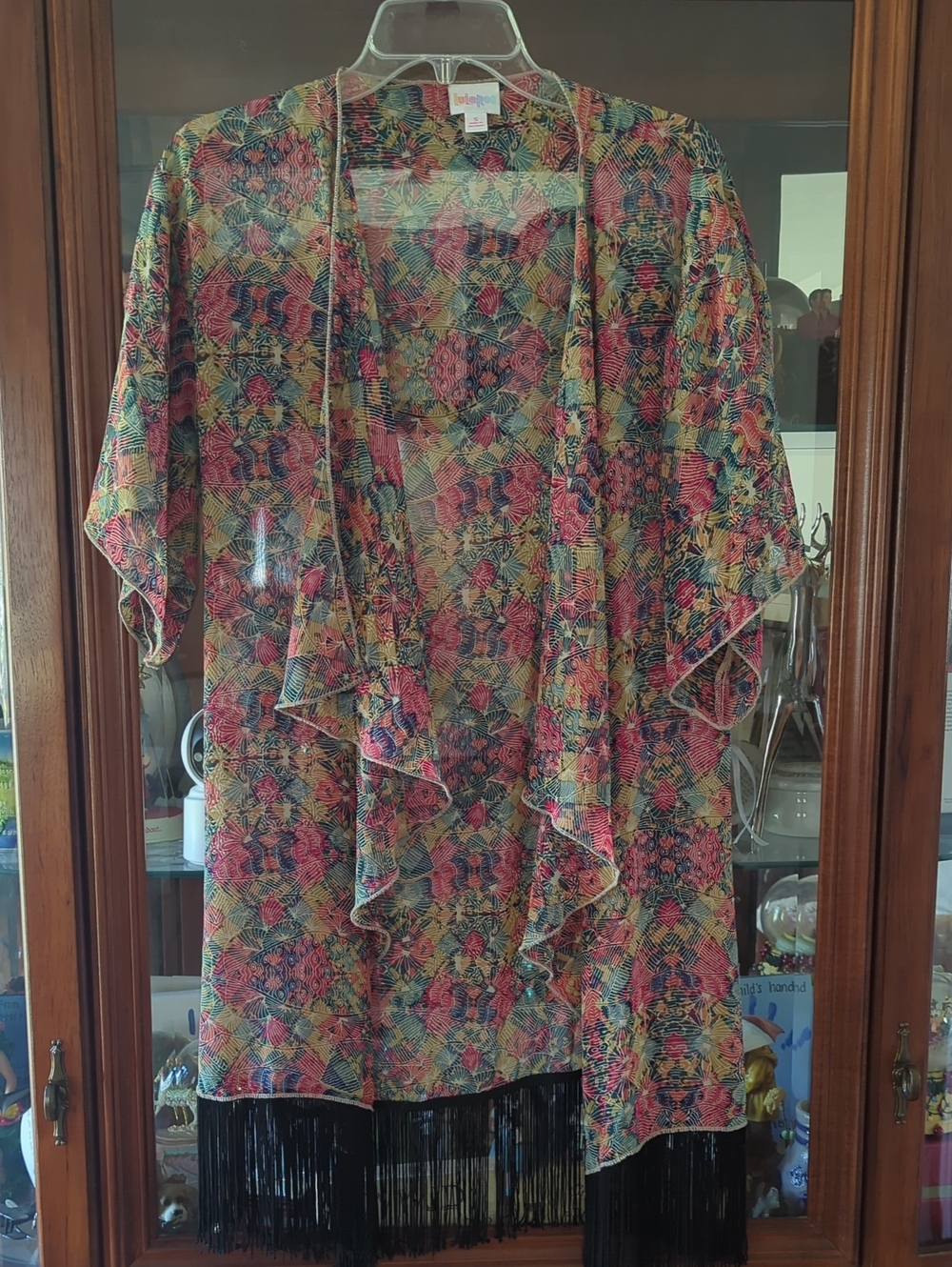 LuLaRoe Multicolor Floral Sheer Fringe Kimono